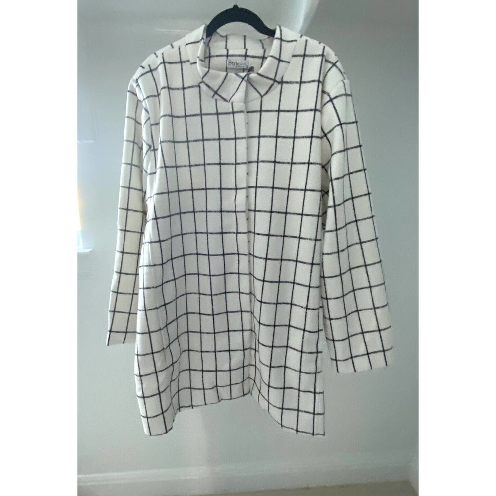 StyleList by Micaela Jacket 3X New White Black Window Panel Check Button Coat